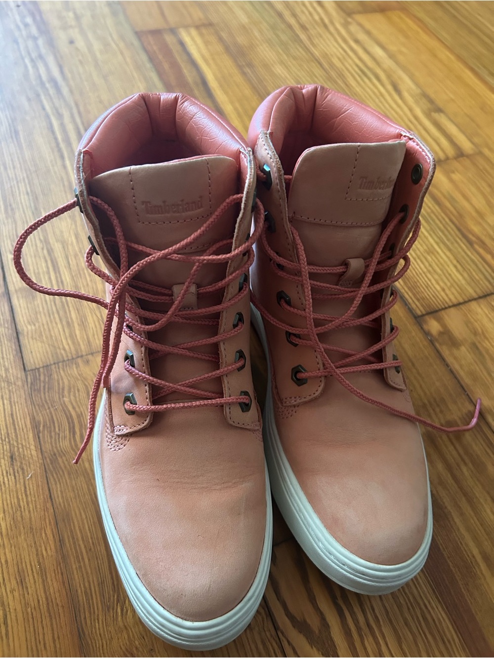 Timberland Coral Pink Leather Lace-Up Boots